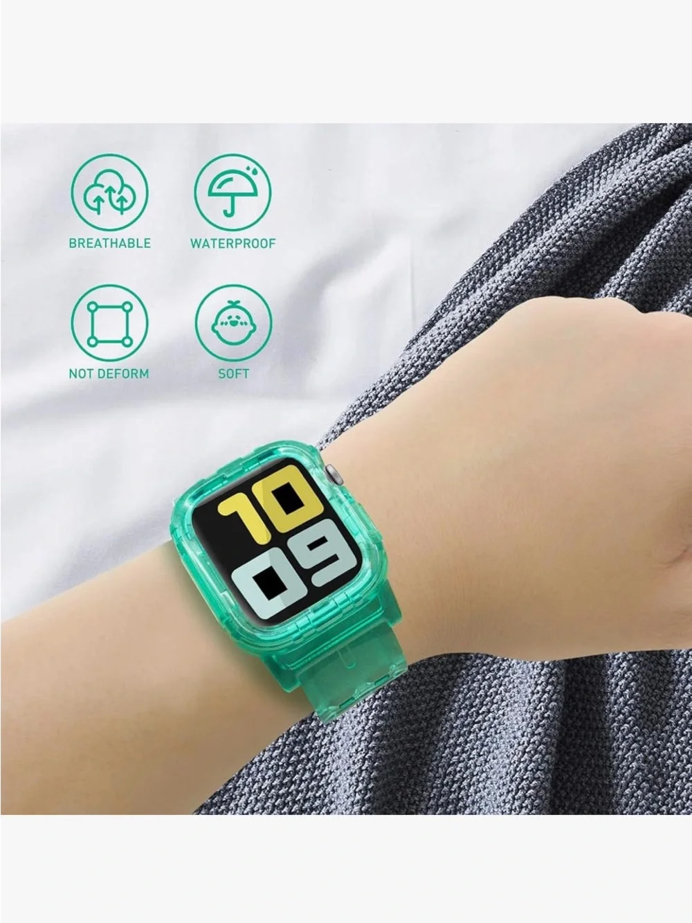 42mm/44mm/45mm Clear Green Replacement Case & Band for Smartwatches